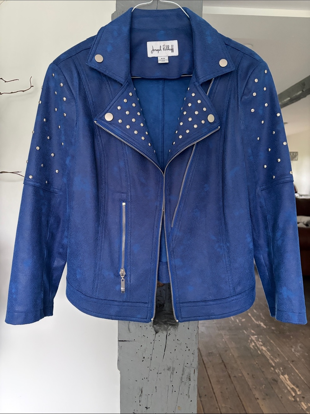 Joseph Ribkoff Royal Blue Suede Studded Moto Jacket